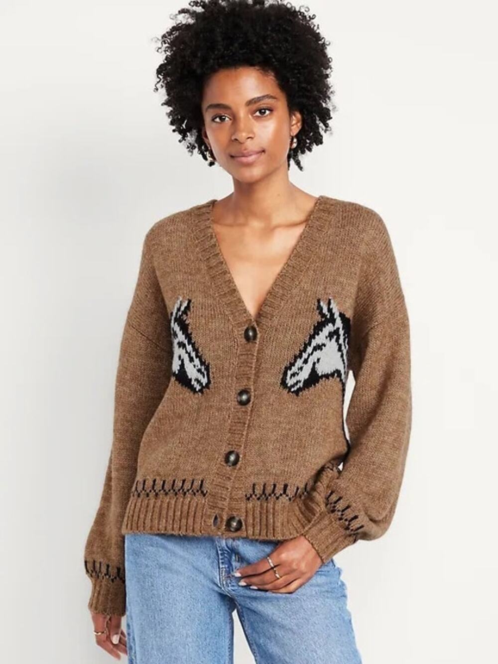 Old Navy Wool Blend Horses Horse Western Equestrian Cardigan Sweater L New NWT